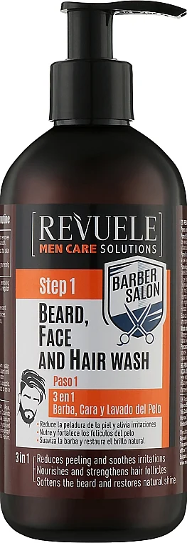 Gel detergente 3 in 1 per barba, viso e capelli, da uomo