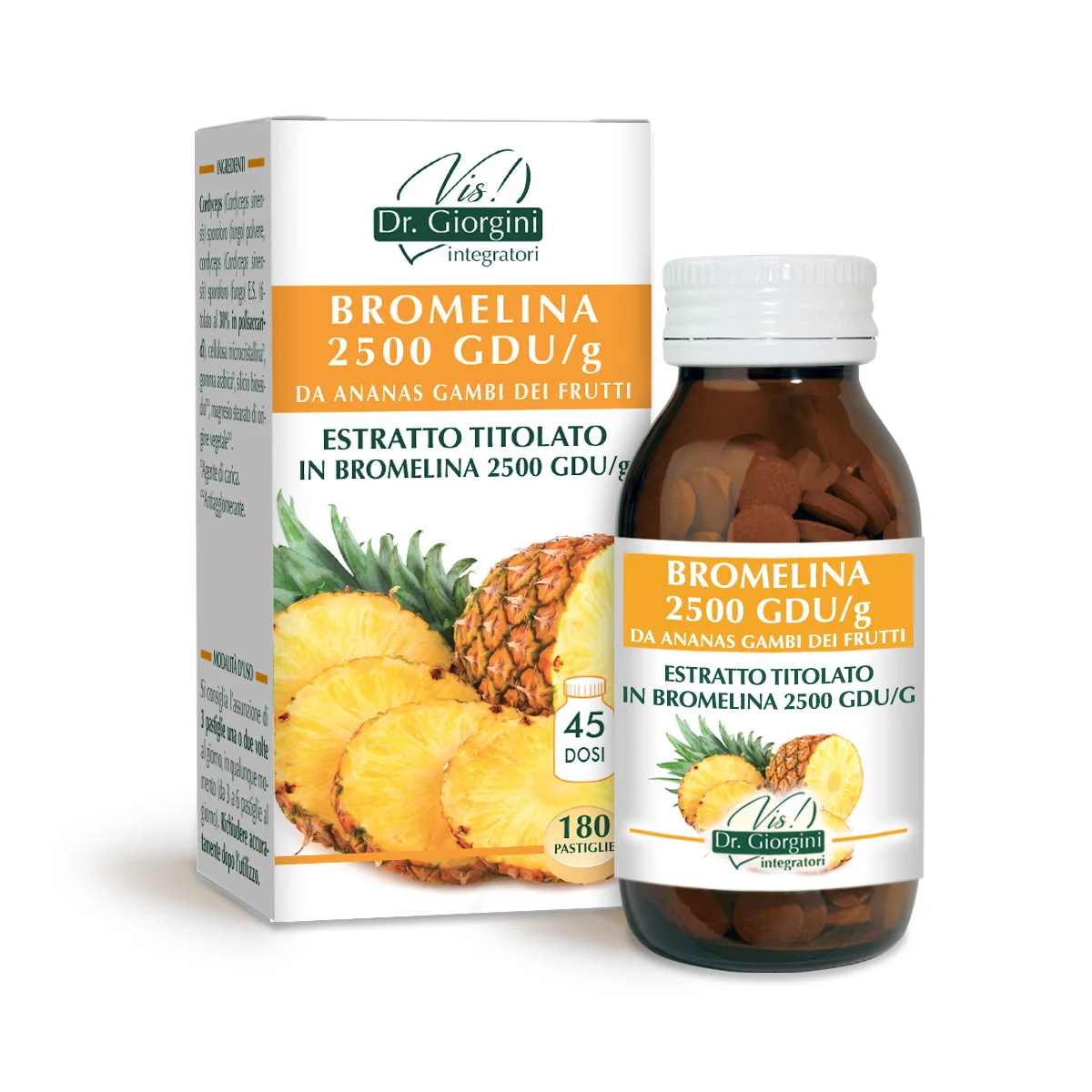 Dr Giorgini bromelina 2500 gdu/g da ananas 90 g - 180 pastiglie da 500 mg