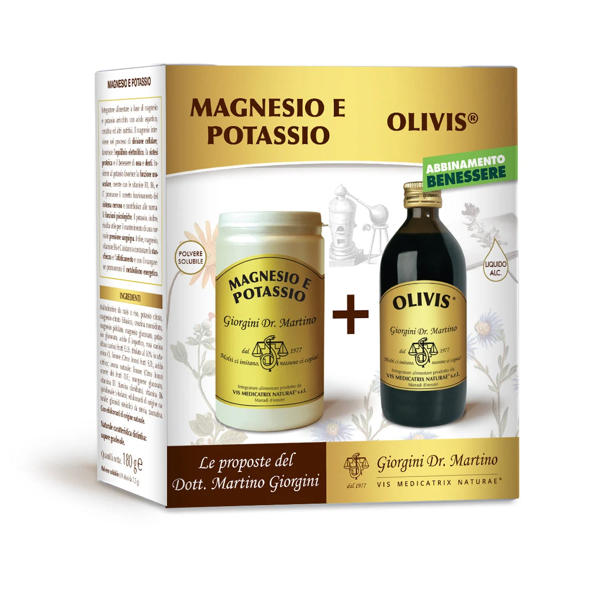 Dr Giorgini cofanetto magnesio e potassio polvere 180 g + olivis 200 ml