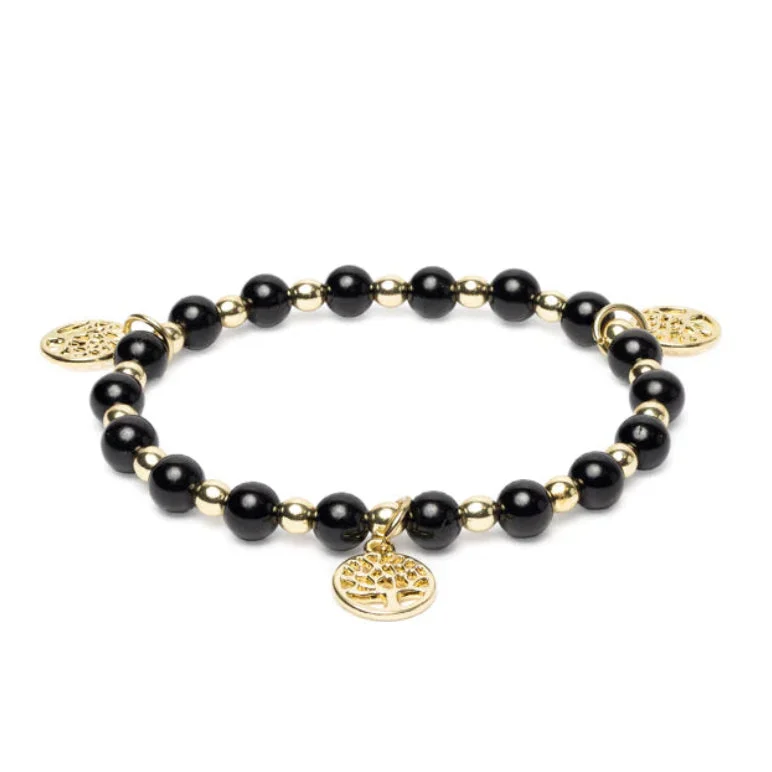 Bracciale Tormalina Nera con Albero della Vita - 6mm
