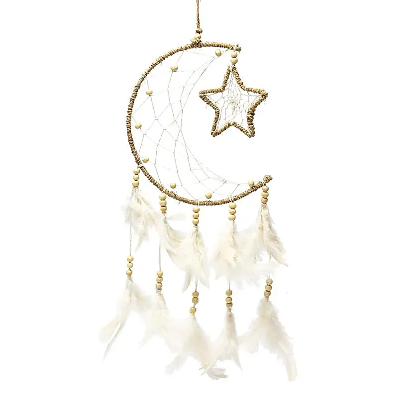 Acchiappasogni Luna e Stelle in Canapa Bianco – 65cm