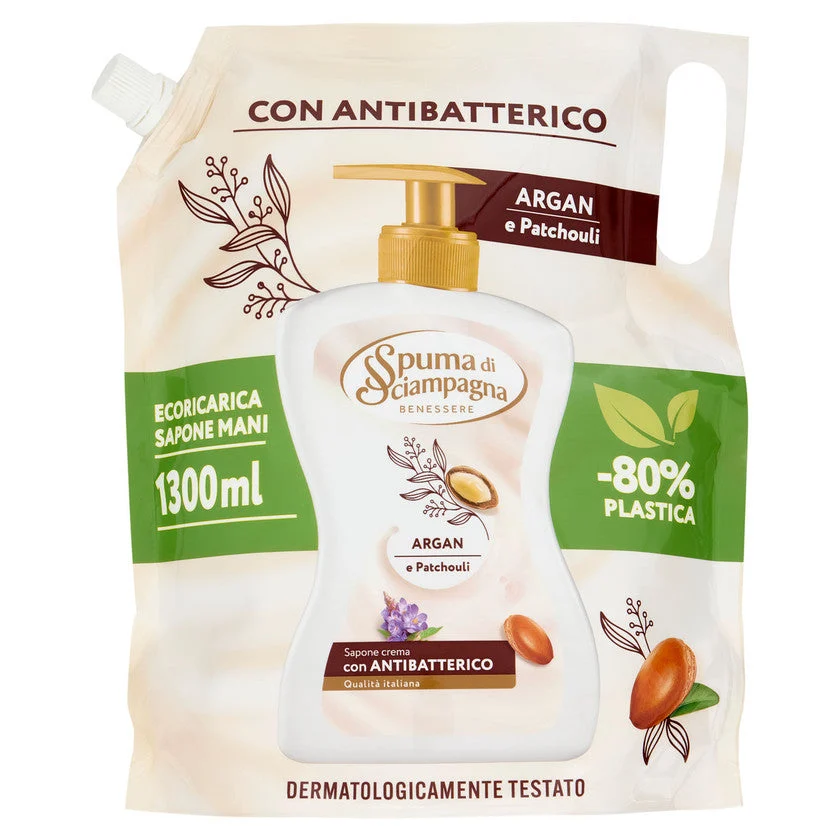 Spuma di sciampagna Sapone Crema Argan E Patchouli Ecoricarica 1300 ml