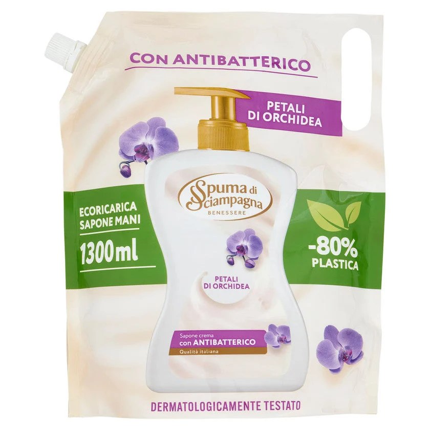 Spuma di sciampagna Sapone Crema Petali Di Orchidea Ecoricarica 1300 ml