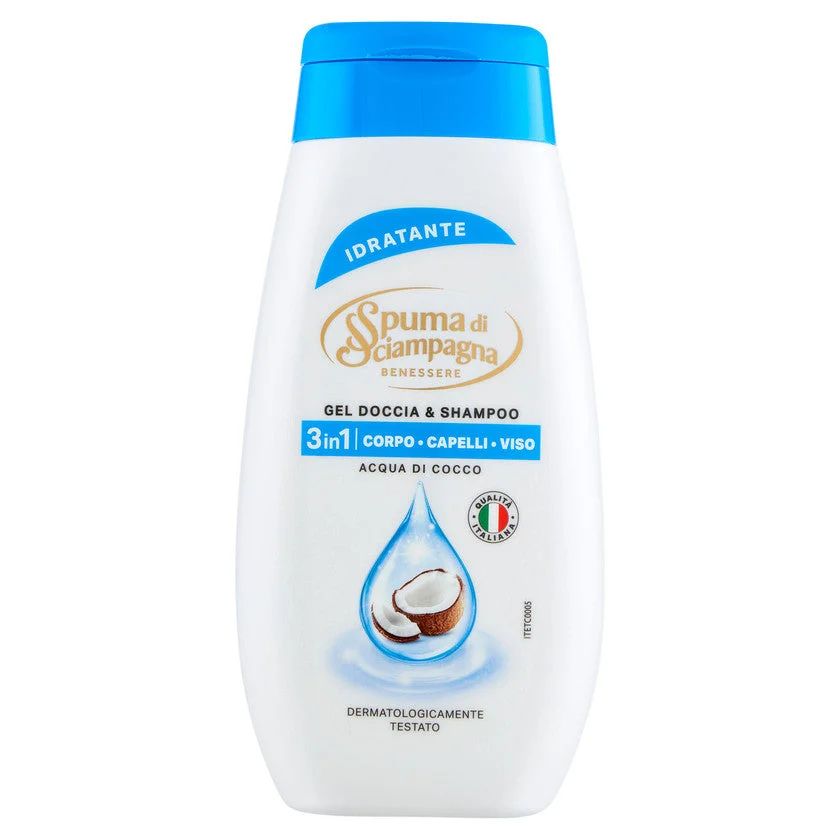 Spuma di sciampagna Benessere - Gel Doccia & Shampoo Idratante - Acqua Di Cocco 250 ml