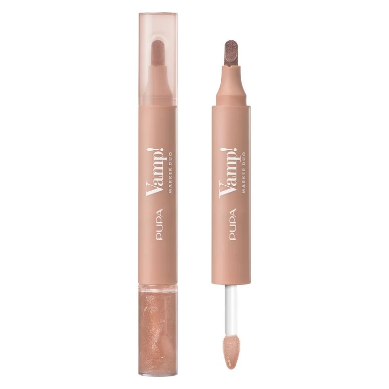 Pupa Vamp! Marker Duo -Pennarello per labbra e lucidalabbra 001 - Watery Nude (4 Ml)