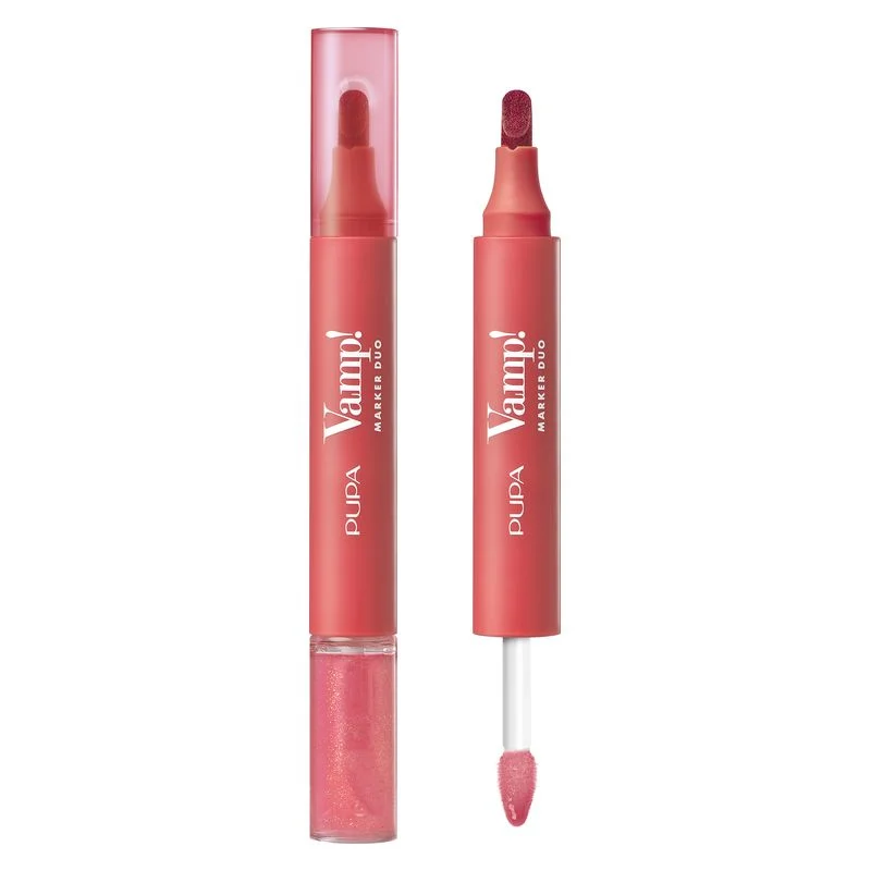 Pupa Vamp! Marker Duo - Pennarello labbra e lucidalabbra oleoso 004 - Lampone piccante 4 ml