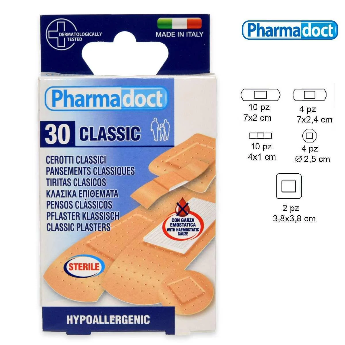 Pharmadoct cerotti lavabili assortiti 30 pezzi garza emostatica sterile