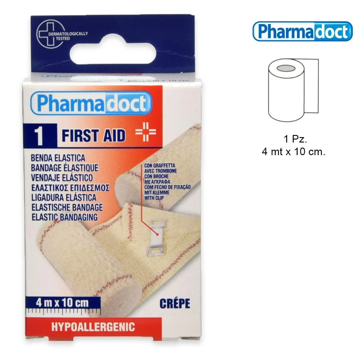 Pharmadoct benda elastica 4 m x 10 cm crêpe + 2 graffette