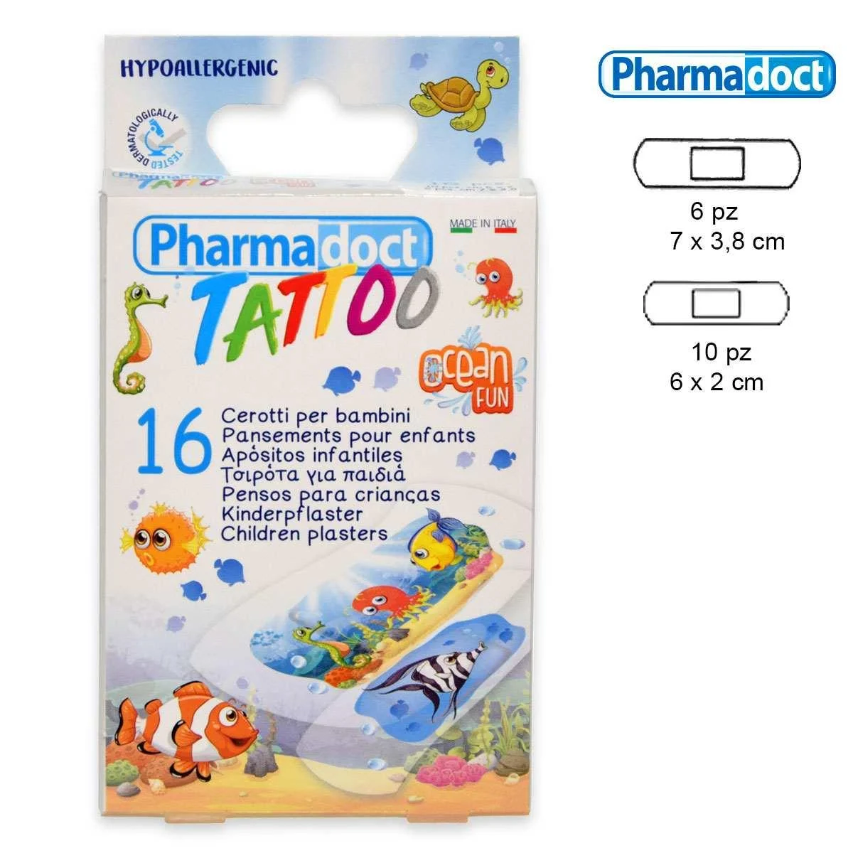 Effetto tatuaggio Pharmadoct 16 cerotti x bambini Ocean Fun