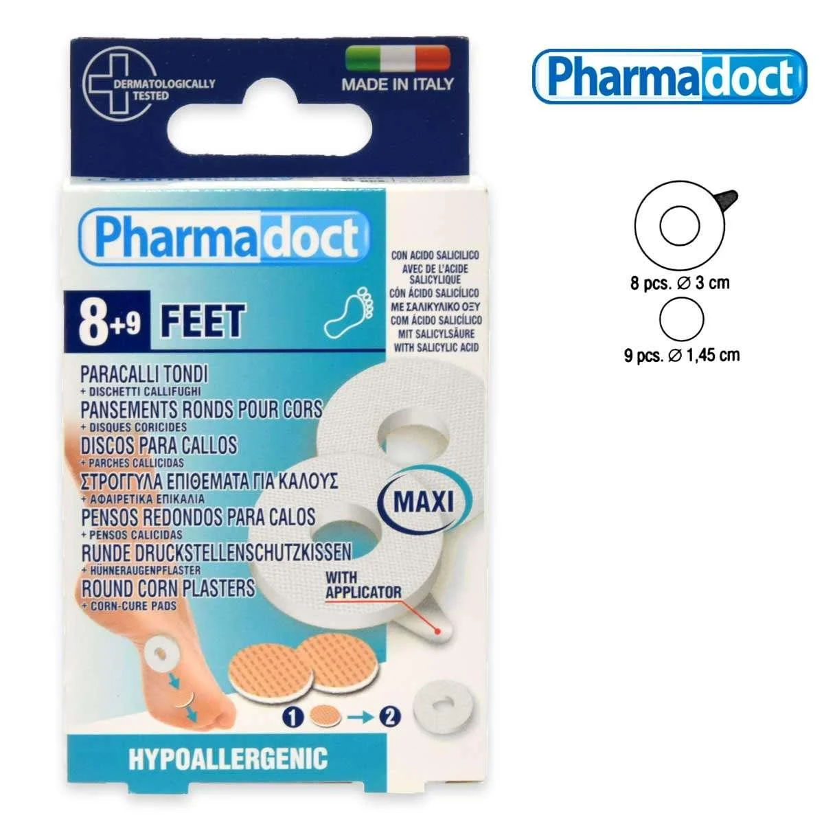 Pharmadoct piedi paracalli grandi rotondi in reticolo 8 pz + 9 dischetti callifughi
