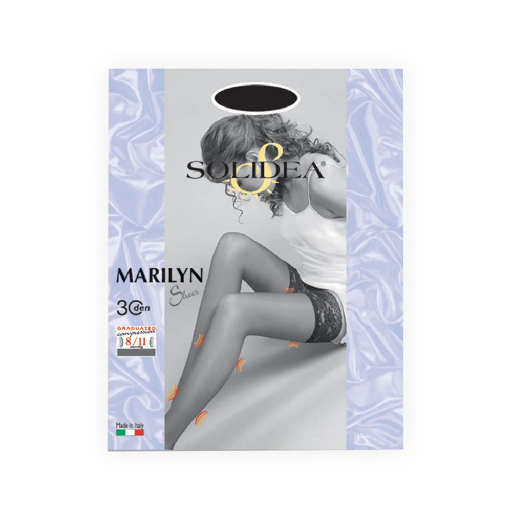 Solidea Marilyn 30 Den Calze Autoreggenti Velate Compressione 8 11mmHg 3ML Nero