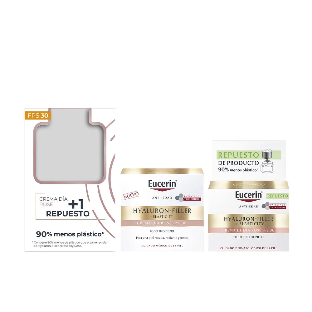 Crema giorno alla rosa con filler all’acido ialuronico ed elasticità, SPF30 + ricarica.