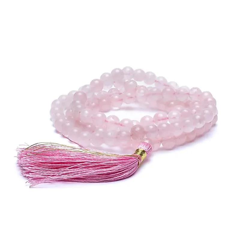 Mala Tibetano con 108 perle in Quarzo Rosa da 7mm - Lunghezza ± 42cm