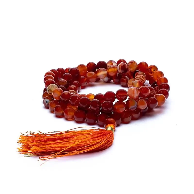 Mala Tibetano con 108 perle in Corniola da 7mm - Lunghezza ± 42cm