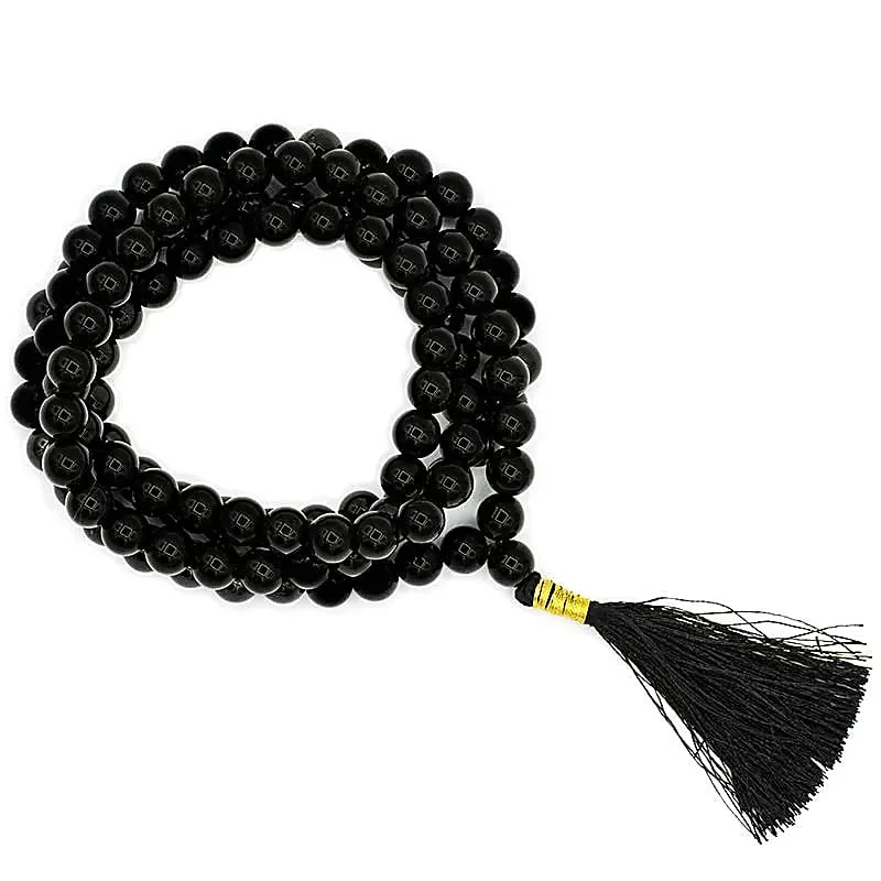 Mala Tibetano con 108 perle in Tormalina Nera da 8mm - Lunghezza ± 43,5cm