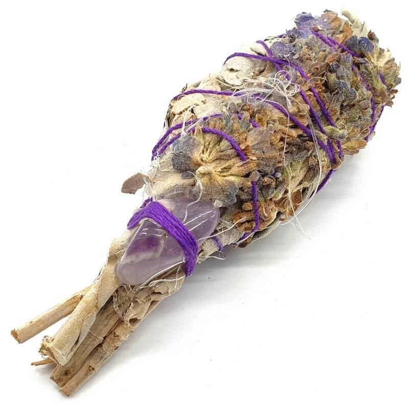 Smudge Salvia Bianca con foglia di Lavanda e pietra di Ametista