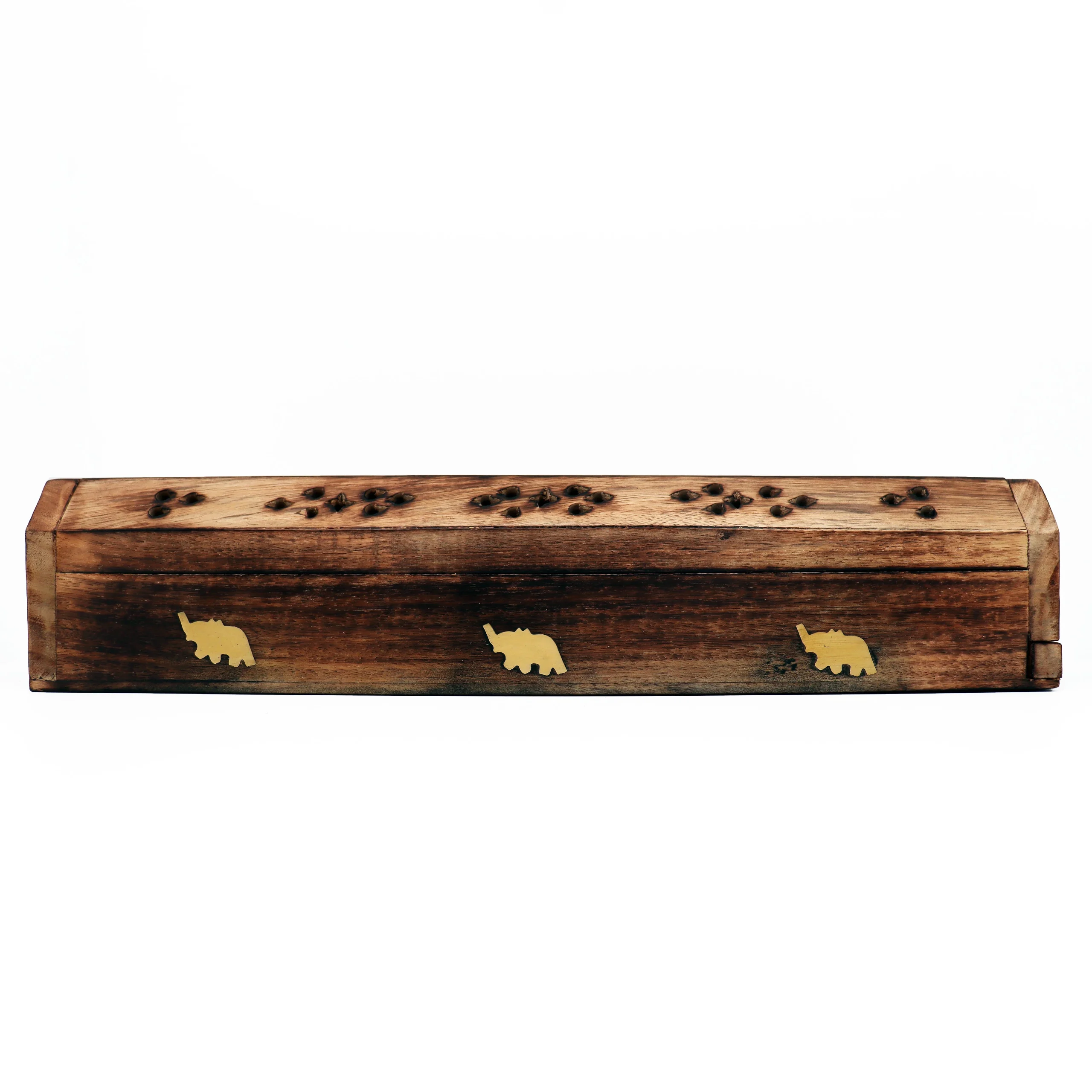 Scatola porta incenso in legno - Elefanti dorati