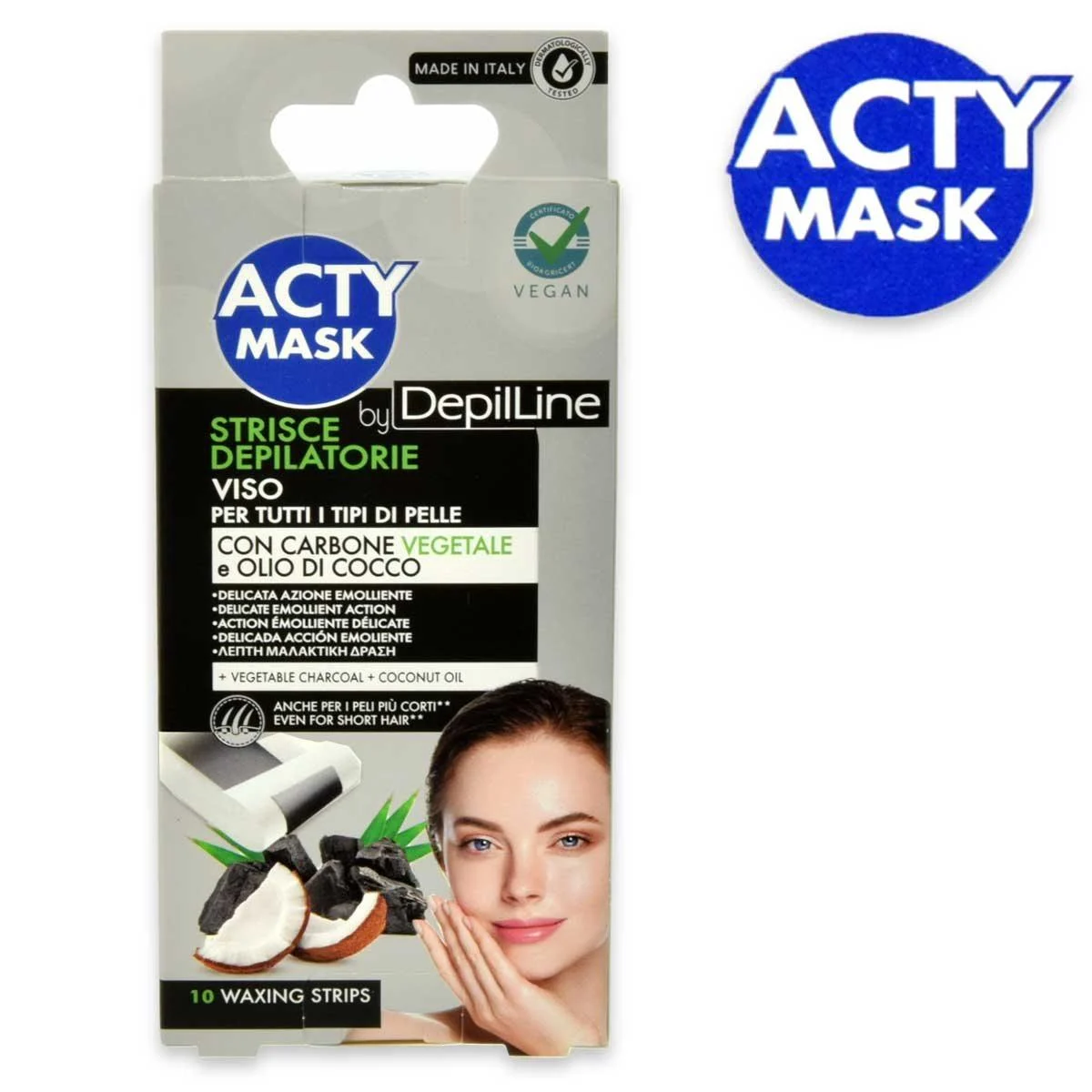Depil line strisce depilatorie viso c/carbone 10 pezzi