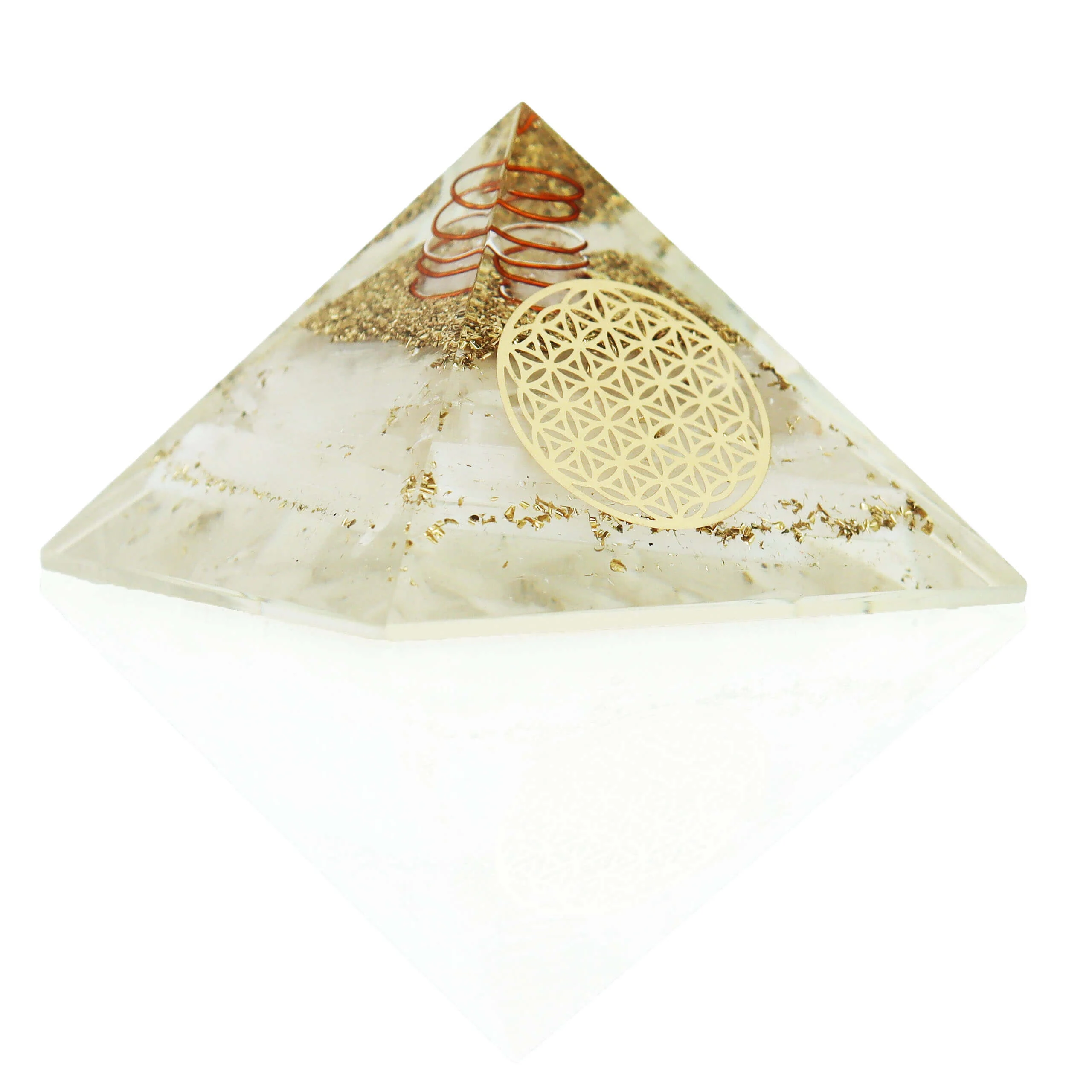 Piramide di Orgonite - Selenite e Fiore della vita