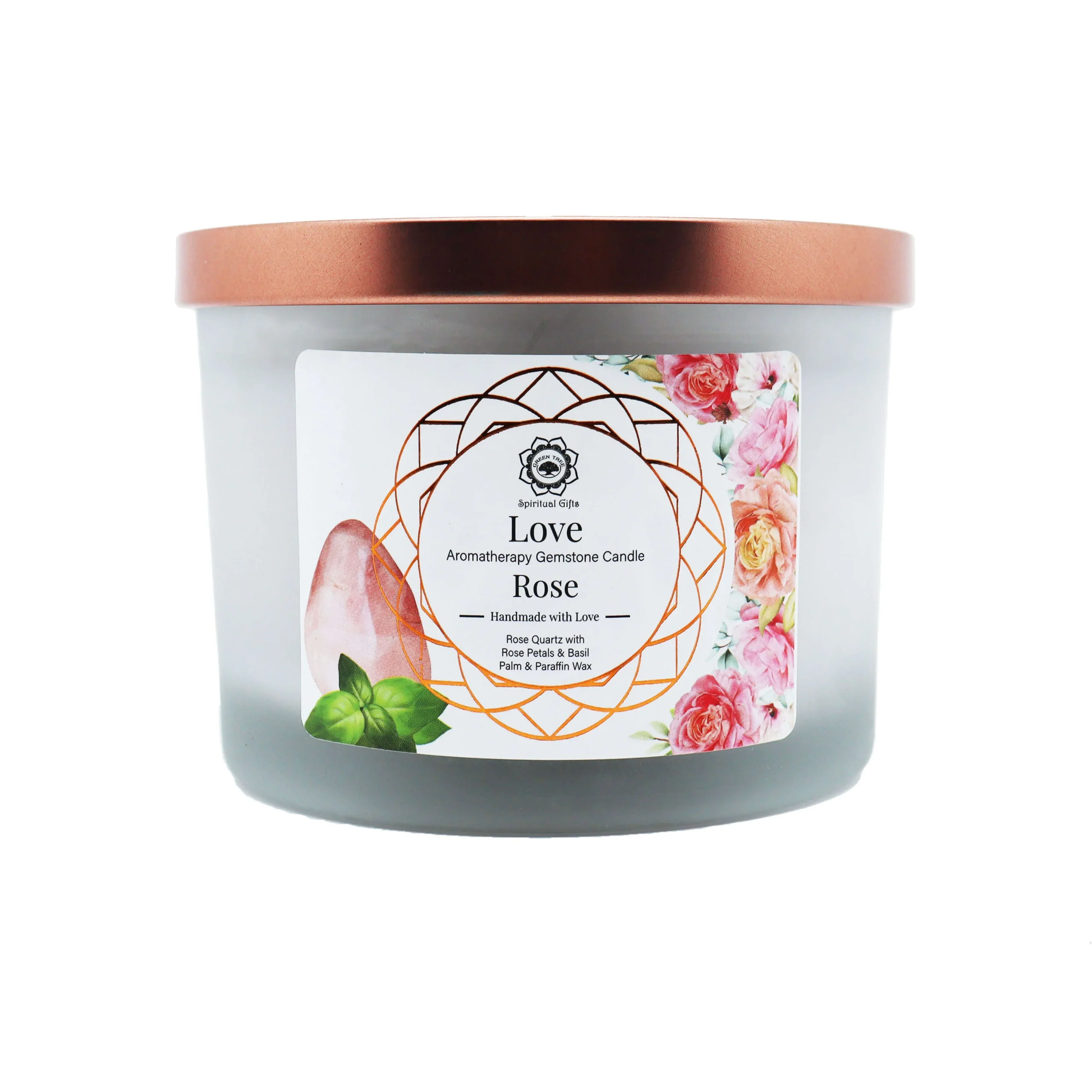 Rosa e Quarzo Rosa - Candela Profumata Artigianale - 256g
