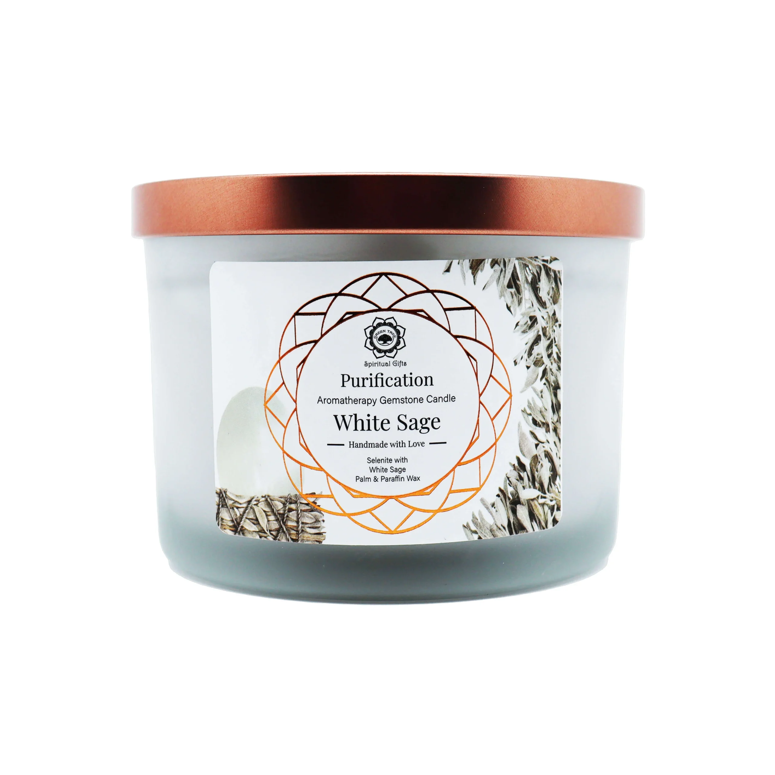 Salvia Bianca e Selenite - Candela Profumata Artigianale - 256g