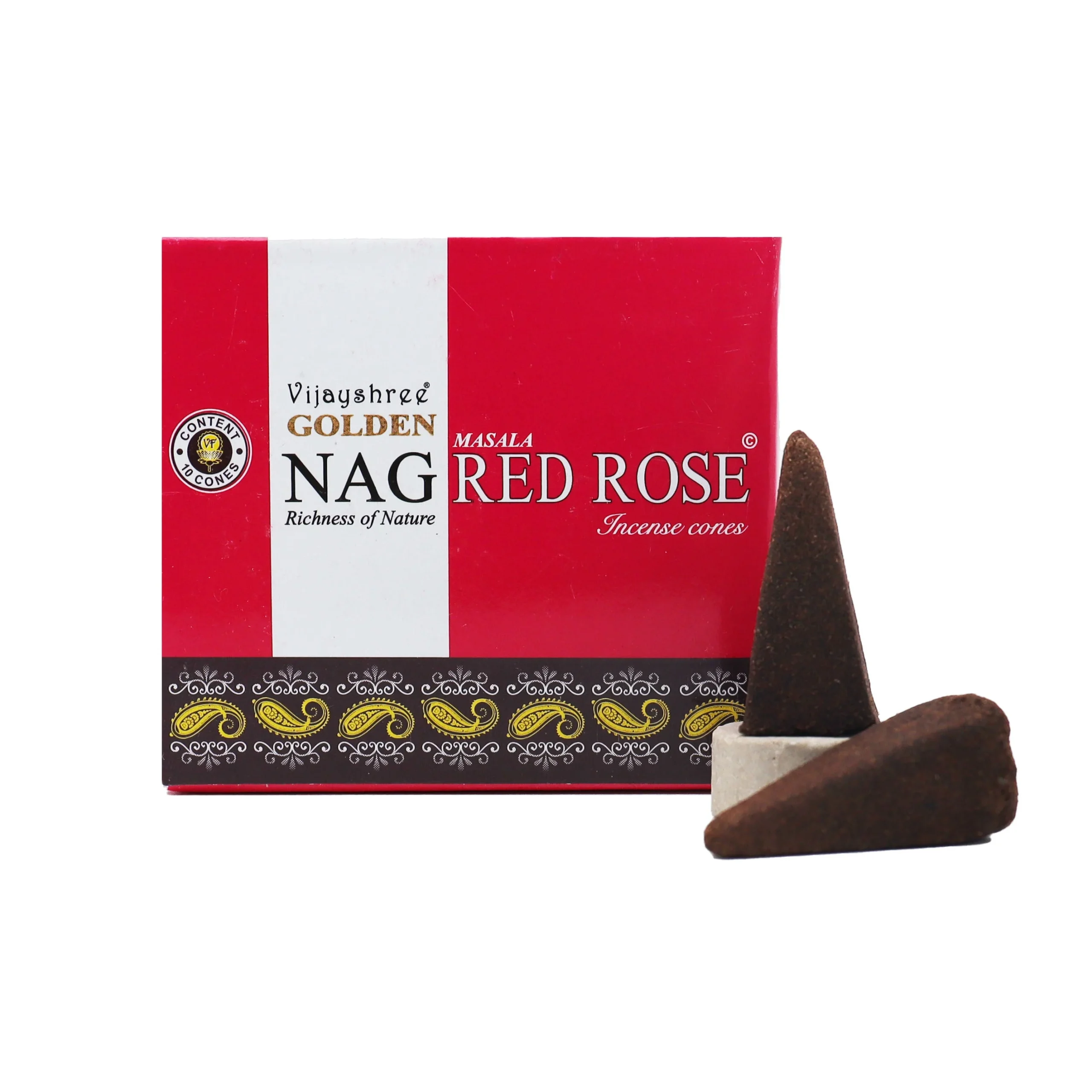 Rose Rosse - Coni di Incenso - Vijayshree Golden Nag - 10pz