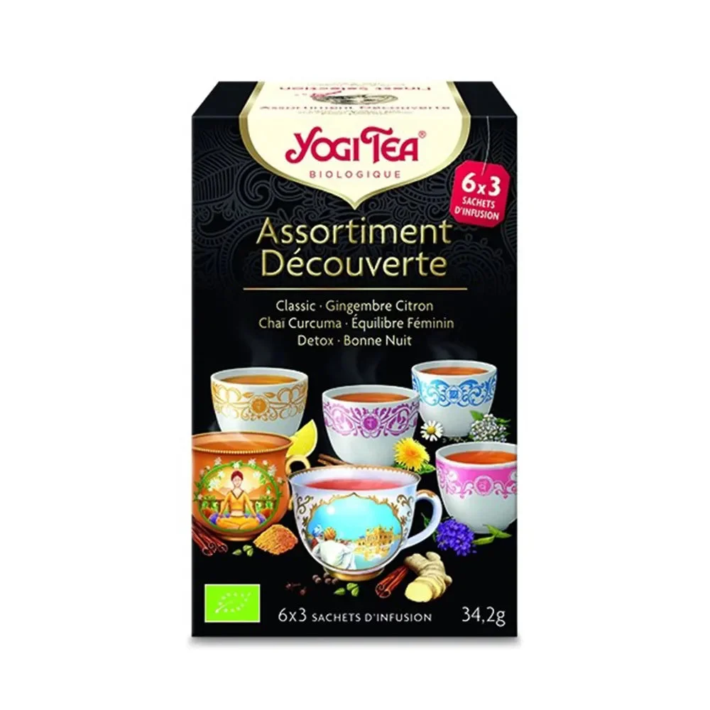 Yogi Tea Assortimento Scoperto Classic + Zenzero Limone + Chai Curcuma + Equilibrio Femminile + Detox + Buona Notte