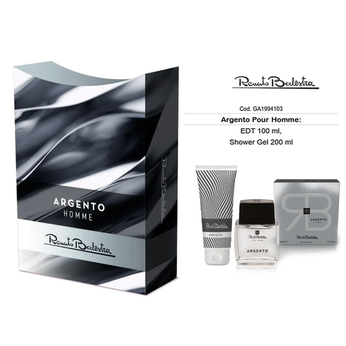 Renato Balestra ARGENTO POUR HOMME: EDT 100ml + Gel Doccia 200ml
