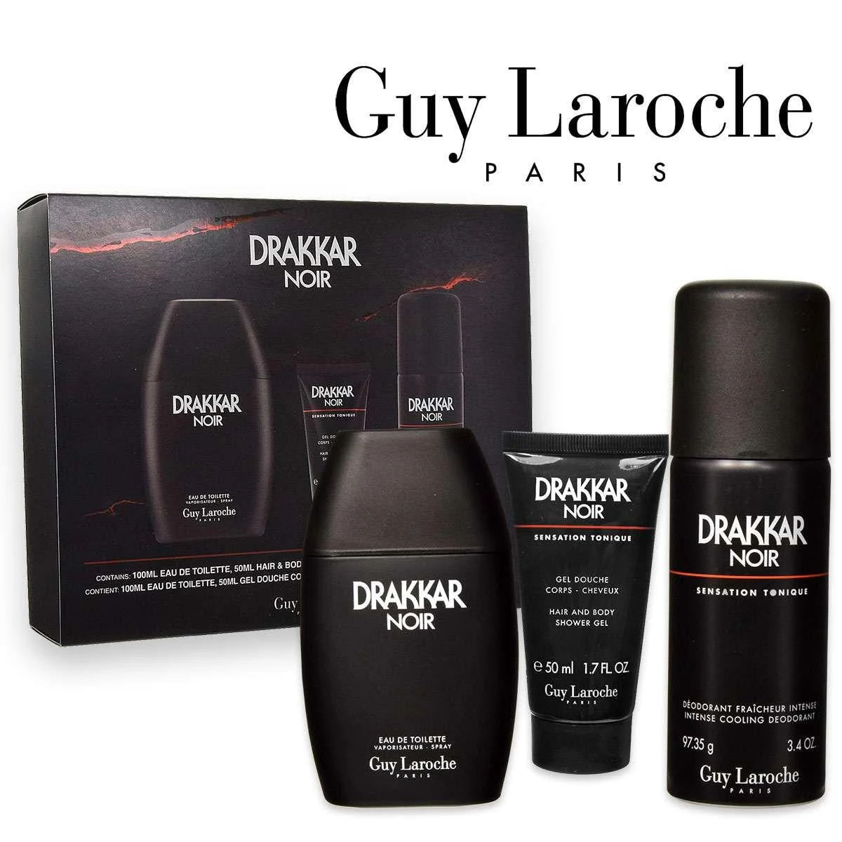 Set regalo Guy laroche drakkar noir 100ml edt+ 150ml deo spray+ 50ml bagnoschiuma