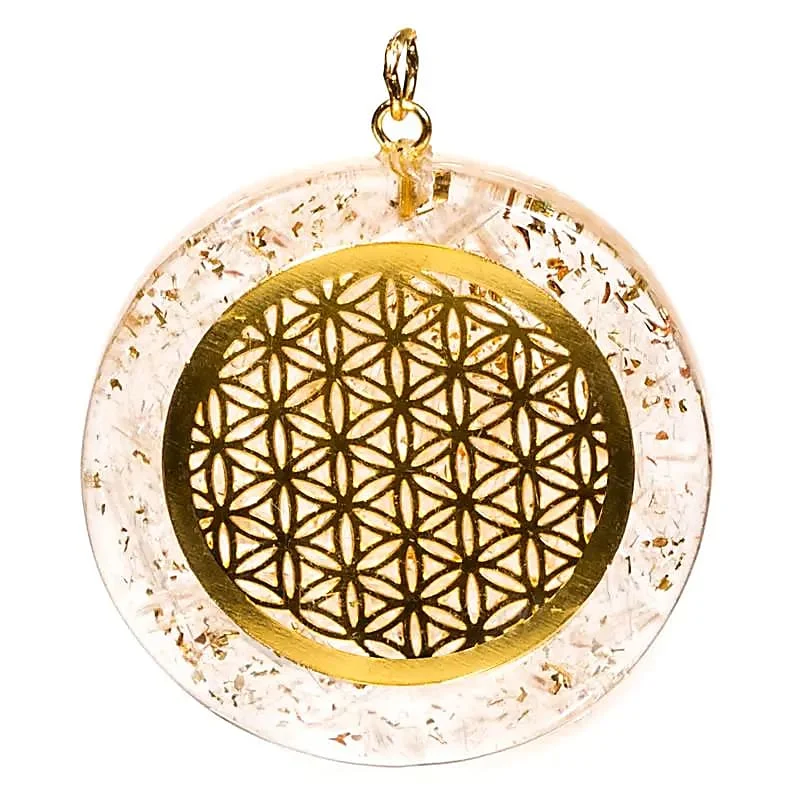 Ciondolo in Orgonite e Selenite - Fiore della vita