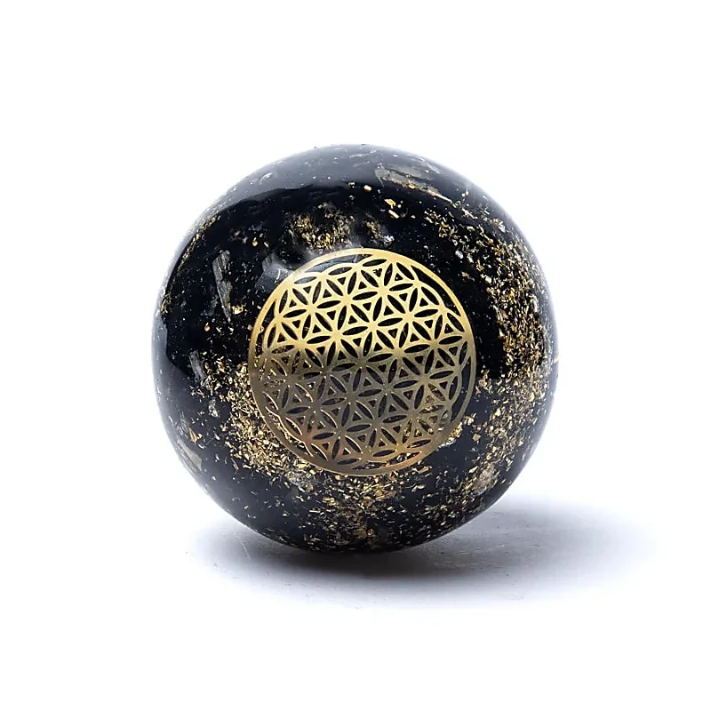 Sfera di Orgonite e Tormalina - Fiore della vita