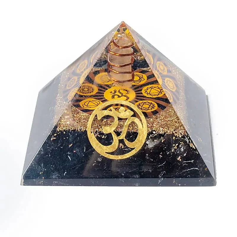 Piramide di Orgonite - Tormalina Nera con Simbolo Ohm