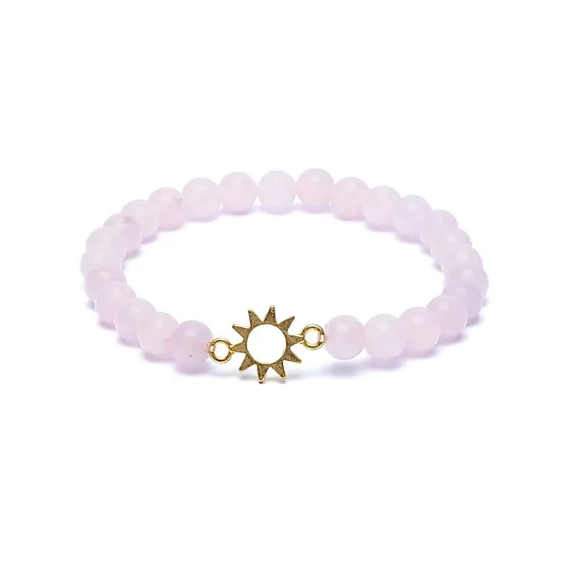 Braccialetto elastico in Quarzo Rosa con charms Sole