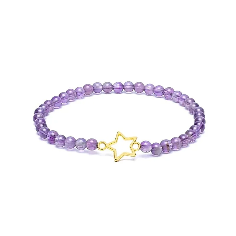 Braccialetto in pietra di Ametista con charm Stella - 4mm