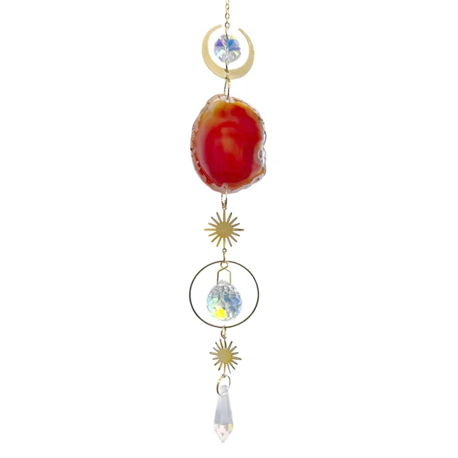 Acchiappasole con agata rossa e cristallo - 43cm