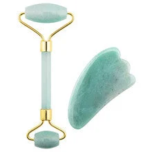 Palsar 7 Set Guasha jadeit (rullo di giada avventurina verde e Gua Sha)