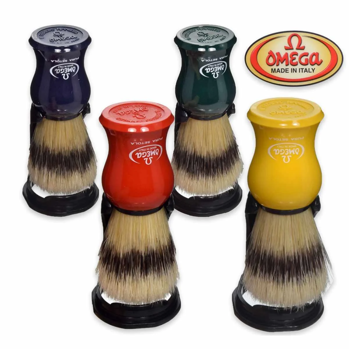 Pennello barba setola sterilizzata + supporto omega 4 colori