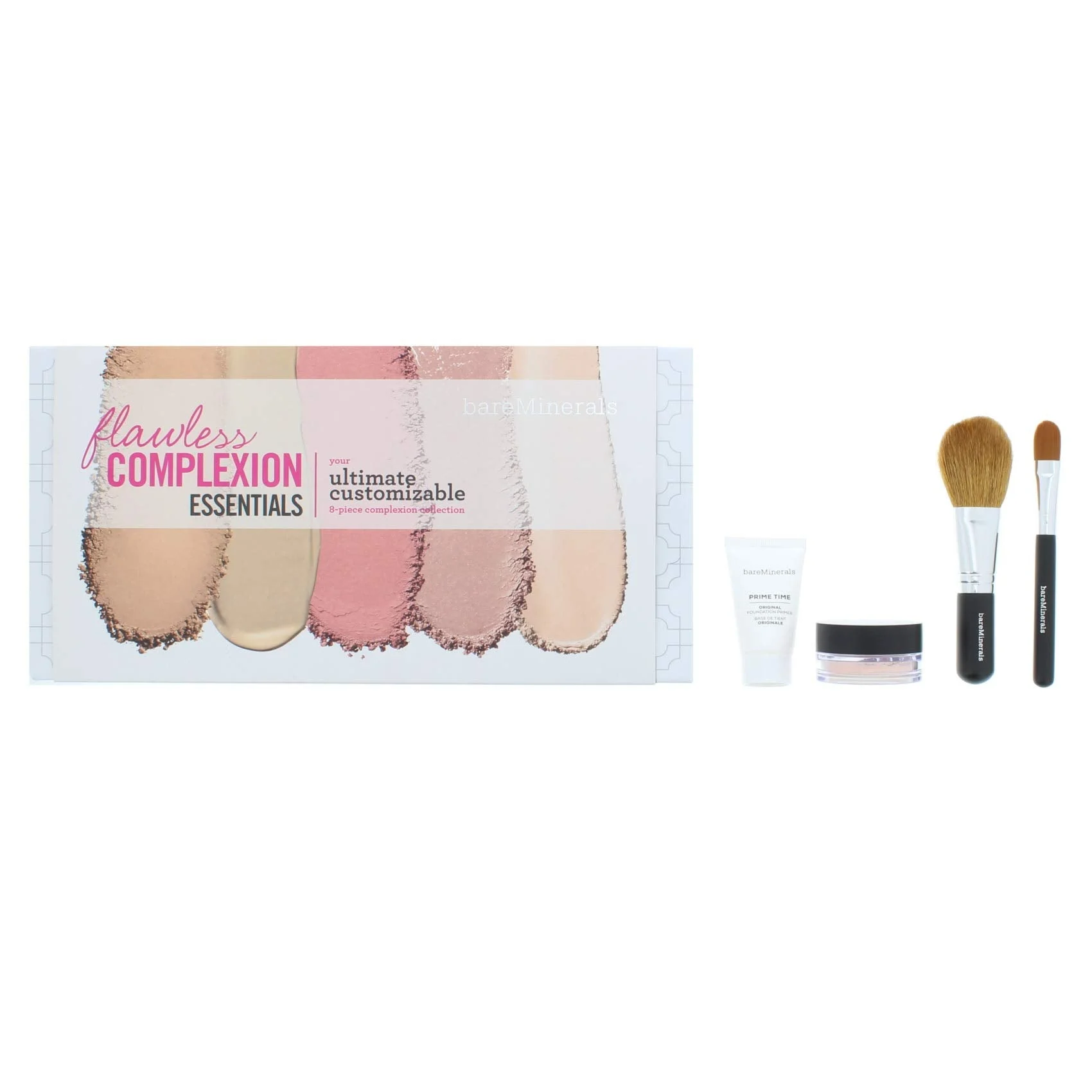 Set BareMinerals: Pennello per cipria fissante + Cipria fissante Abbronzatura dorata 2 g + Fondotinta liquido originale SPF 15 2 g + Primer per fondotinta vitamina E abbronzatura dorata 15 ml