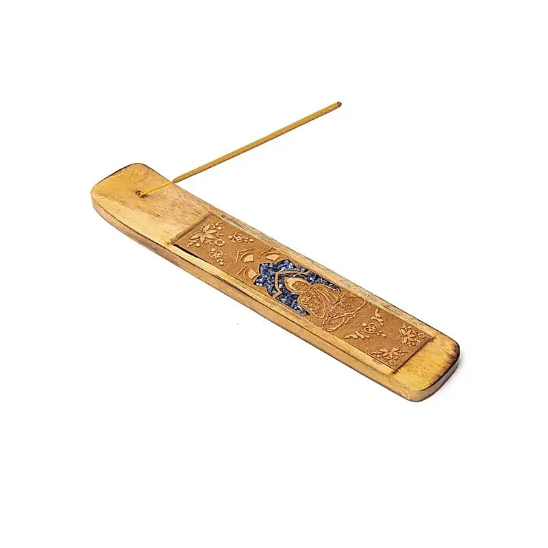 Brucia incenso in legno con Buddha e pietre di sodalite