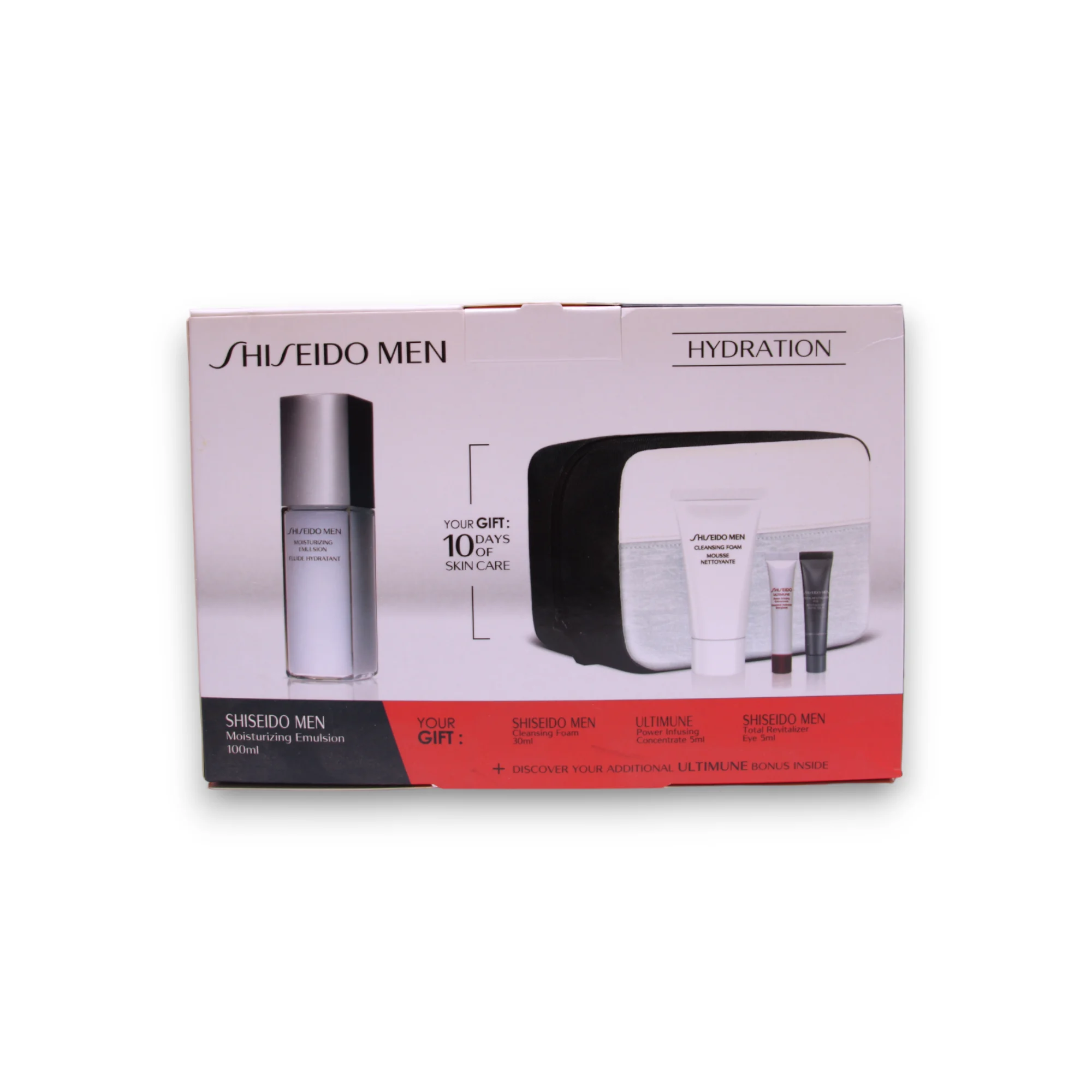 Set regalo Uomo Shiseido: Emulsione idratante per il viso 100 ml + Schiumadetergente 30 ml + Ultimune Siero giorno e notte viso e collo 5 ml