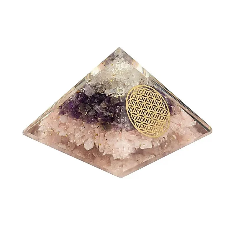 Piramide di Orgonite - Triangolo d’Oro con Fiore della Vita