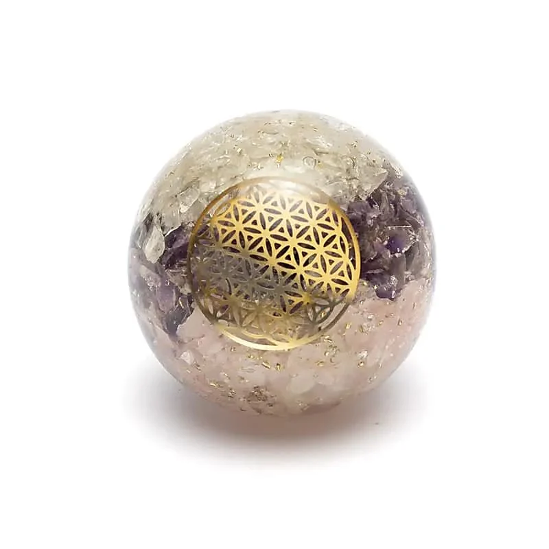 Sfera di Orgonite - Triangolo d’Oro con Fiore della Vita