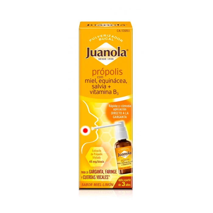 Juanola Propoli con Miele, Echinacea, Salvia+ Vitamina B3 Spray Orale 30ml