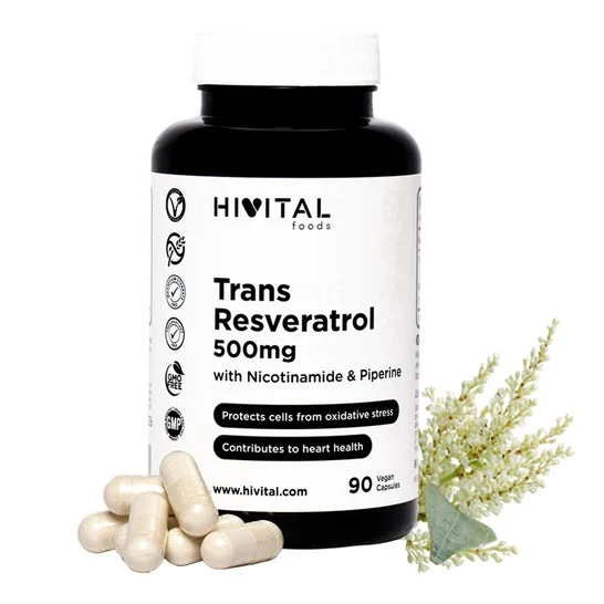 HIVITAL Trans-Resveratrol 500 mg con Nicotinamida y Piperina 90 cáps