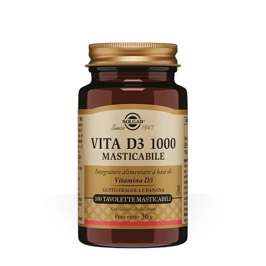 Solgar Vita D3 1000 Masticabile Gusto Fragola e Banana 100 tavolette