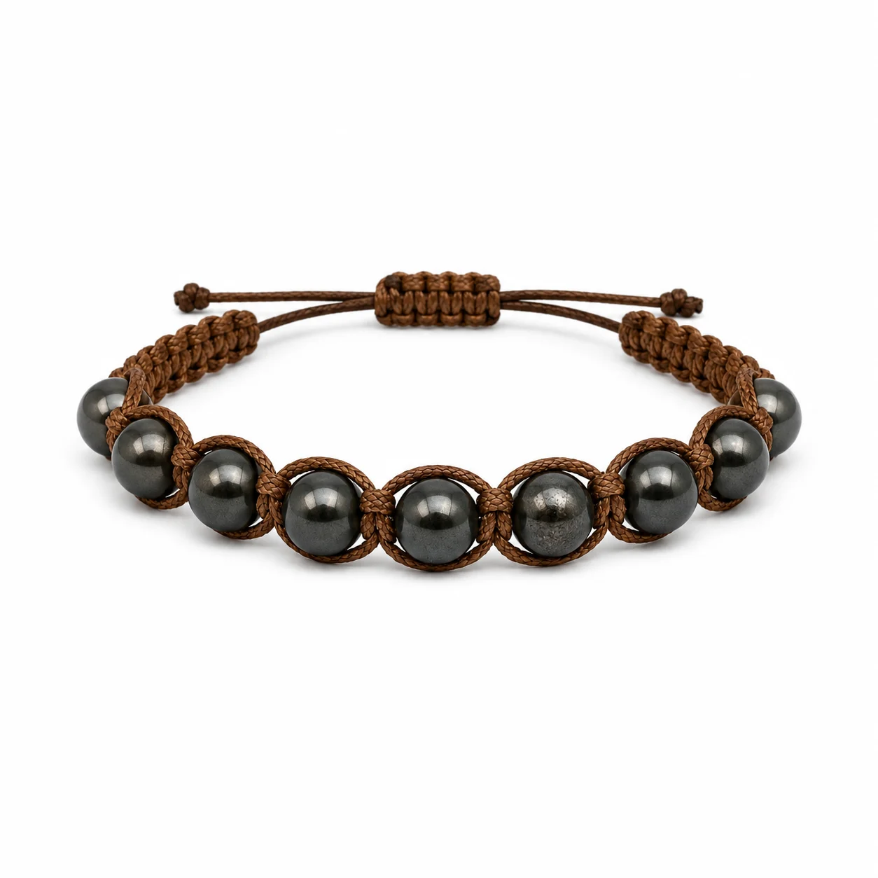 Bracciale artigianale in Pirite con macramè - 8 mm