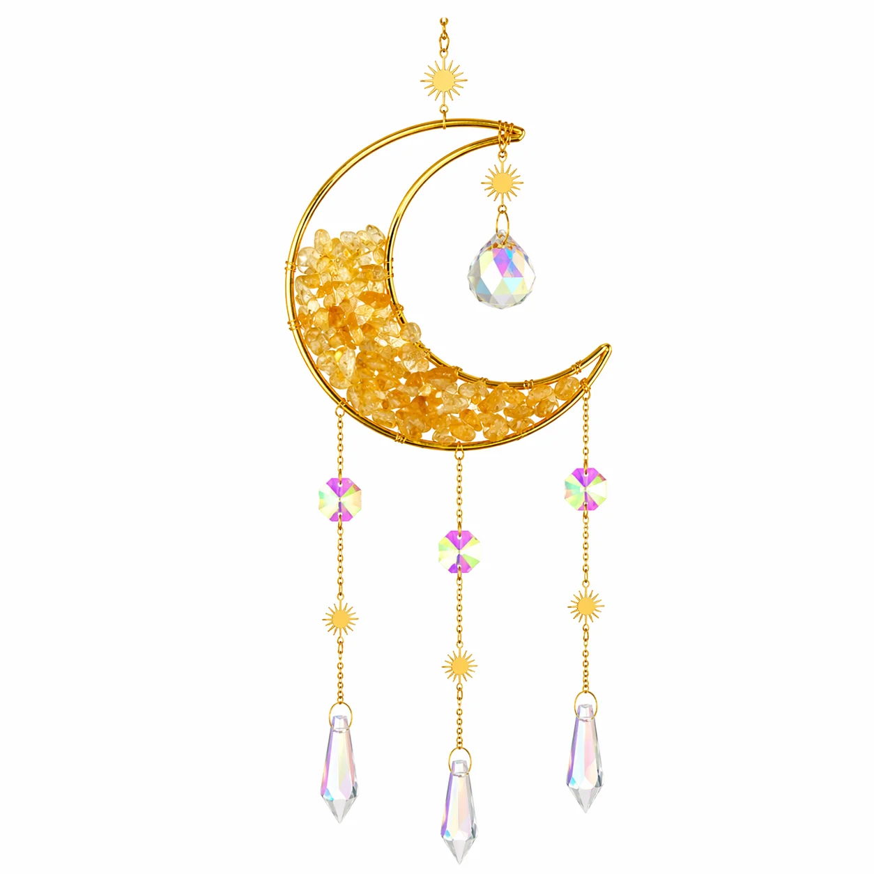 Acchiappasole Sole e Luna in Citrino – 47cm