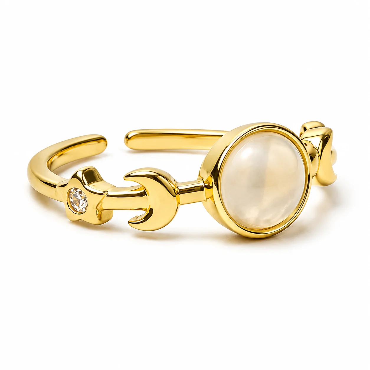 Anello Fasi Lunari con Agata Bianca Regolabile