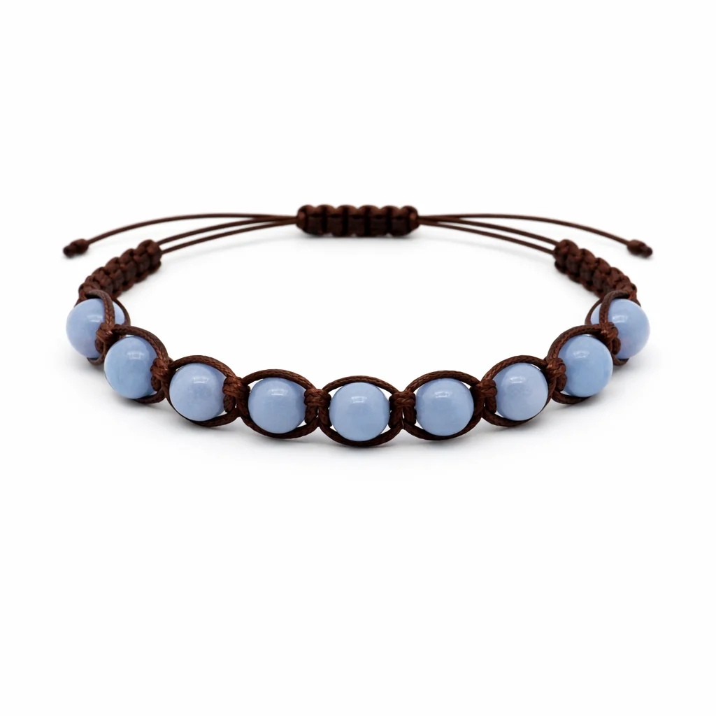 Bracciale artigianale in Angelite con Macramè - 8 mm