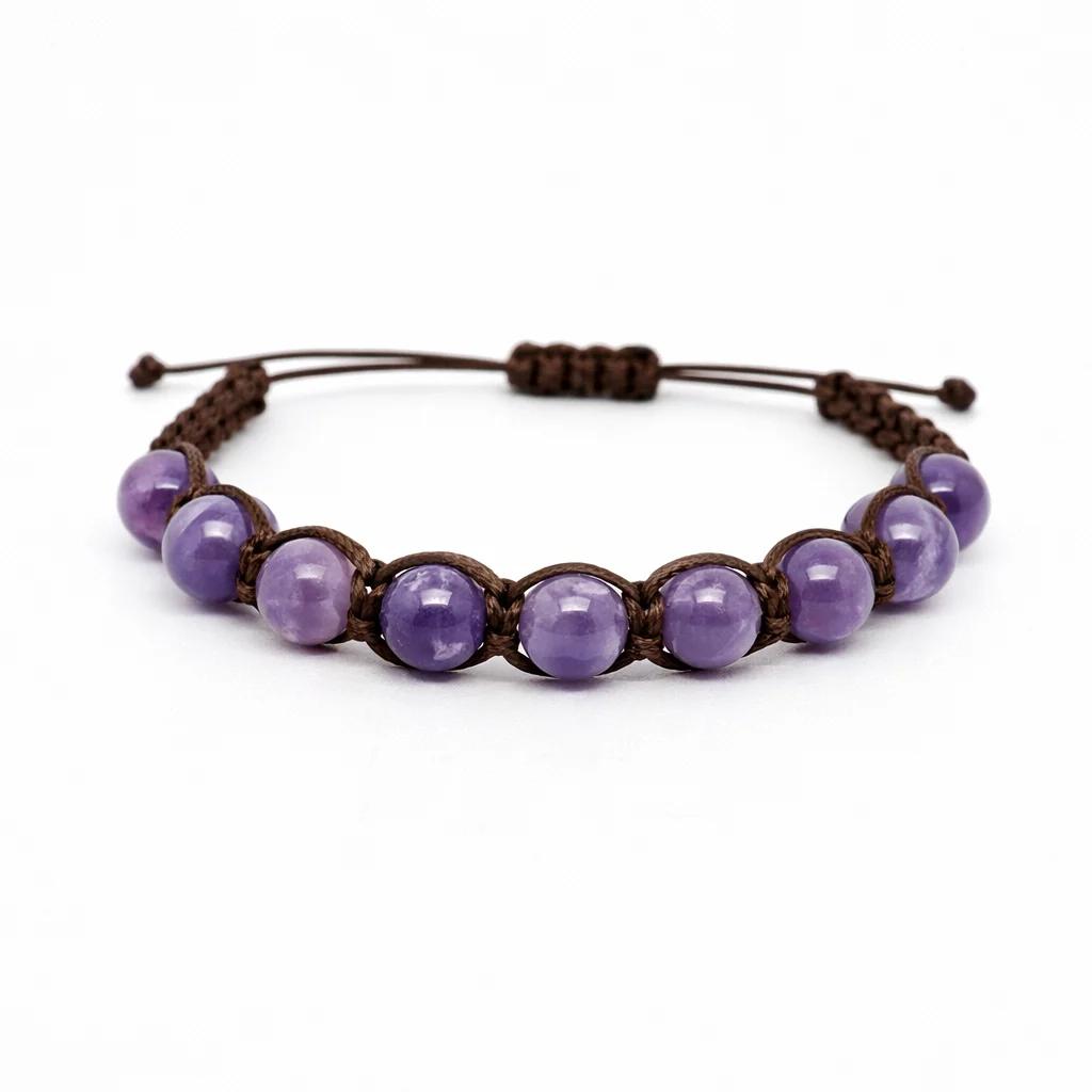 Bracciale artigianale in Ametista con Macramè - 8 mm